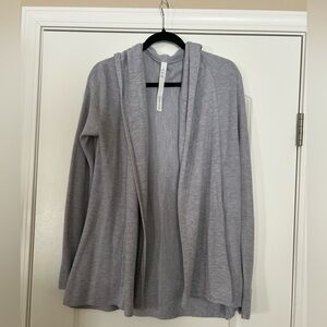 Lululemon Athletica Light Gray Knit Cardigan Sweater, with hood and pockets